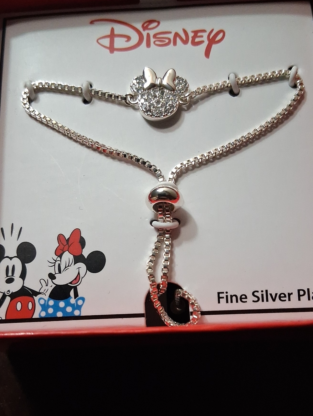 Disney Silver Plated Minnie Mouse Crystal Slider Bracelet - Silver
